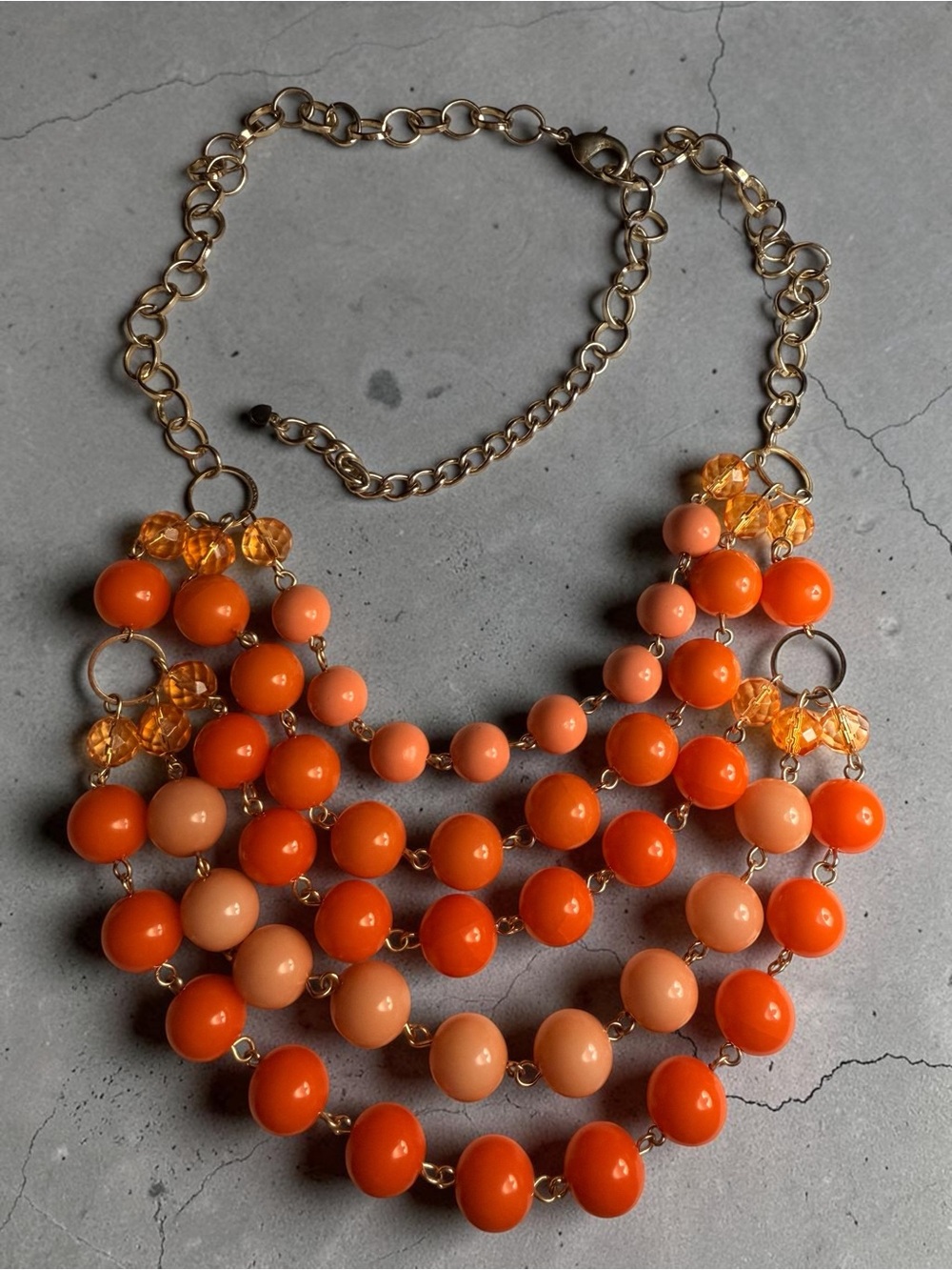 Orange Multi-Strand Beaded Statement Necklace - Women Jewelry